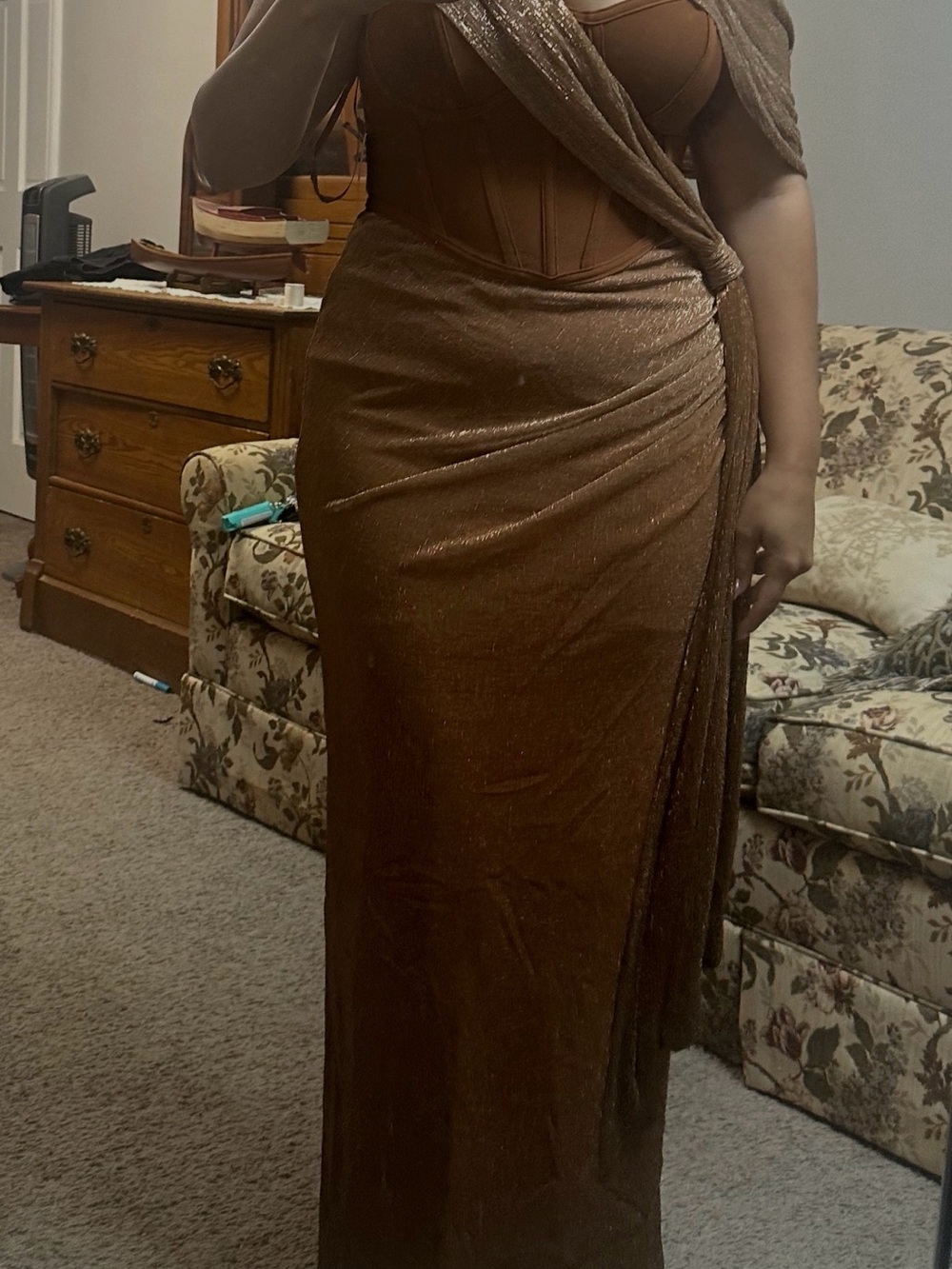 JLUXLABEL GOLD CELESTINA DRAPED MAXI DRESS - Picture 3 of 3